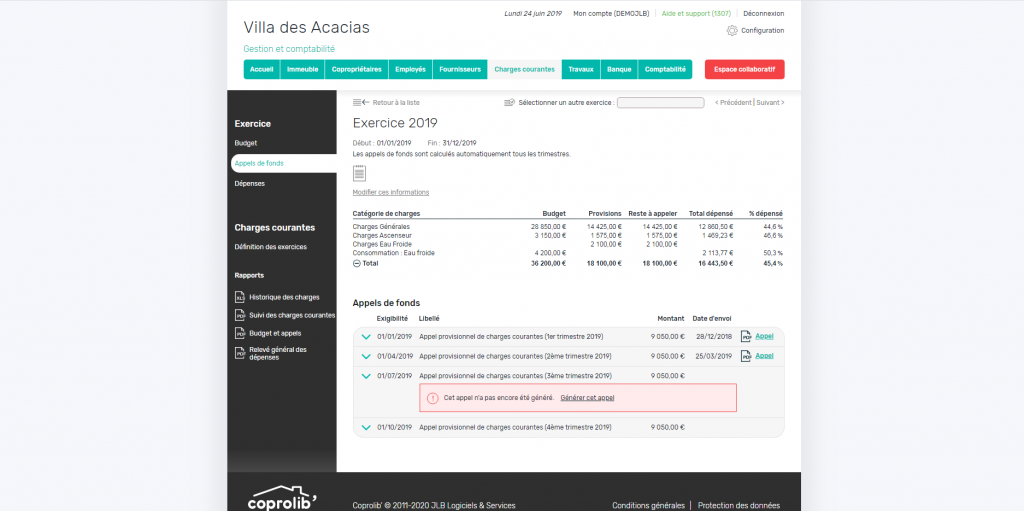 Charges courantes - Appels de fonds