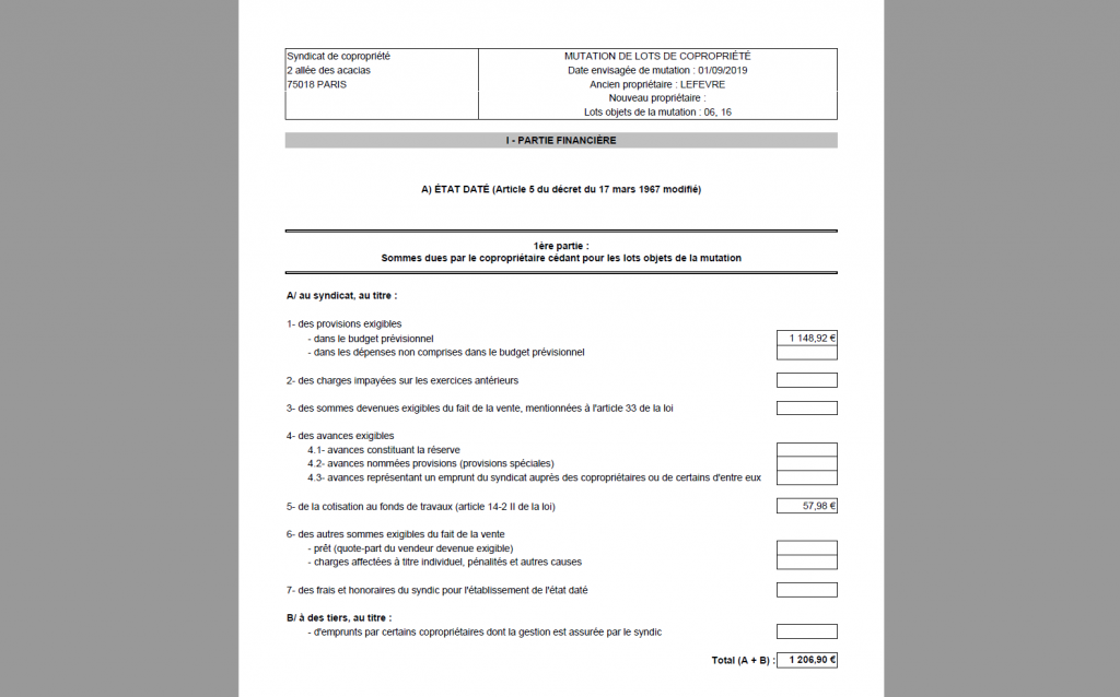 Copropriétaires - Mutations état daté